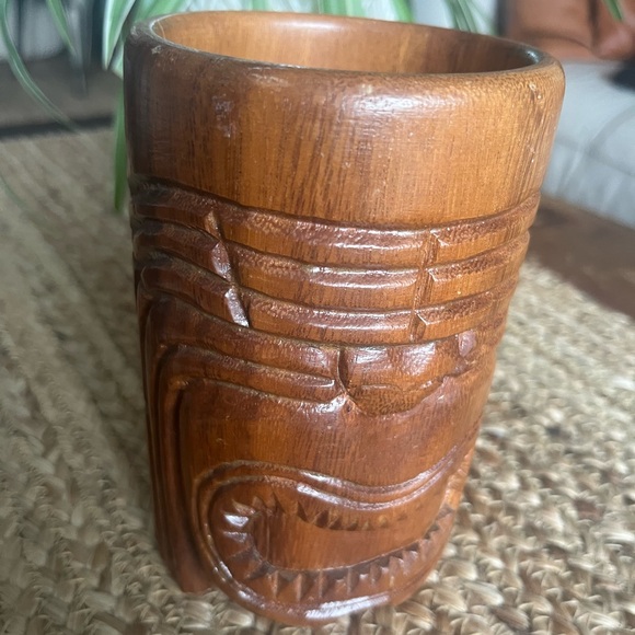 Tiki hand carved wooden mug - Picture 2 of 11